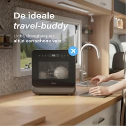 Skoov Mini Vaatwasser met waterreservoir PRO - 3 couverts - 6 wasprogramma's - Kleine smalle vrijstaande afwasmachine - Camping - Zwart — thumbnail 12