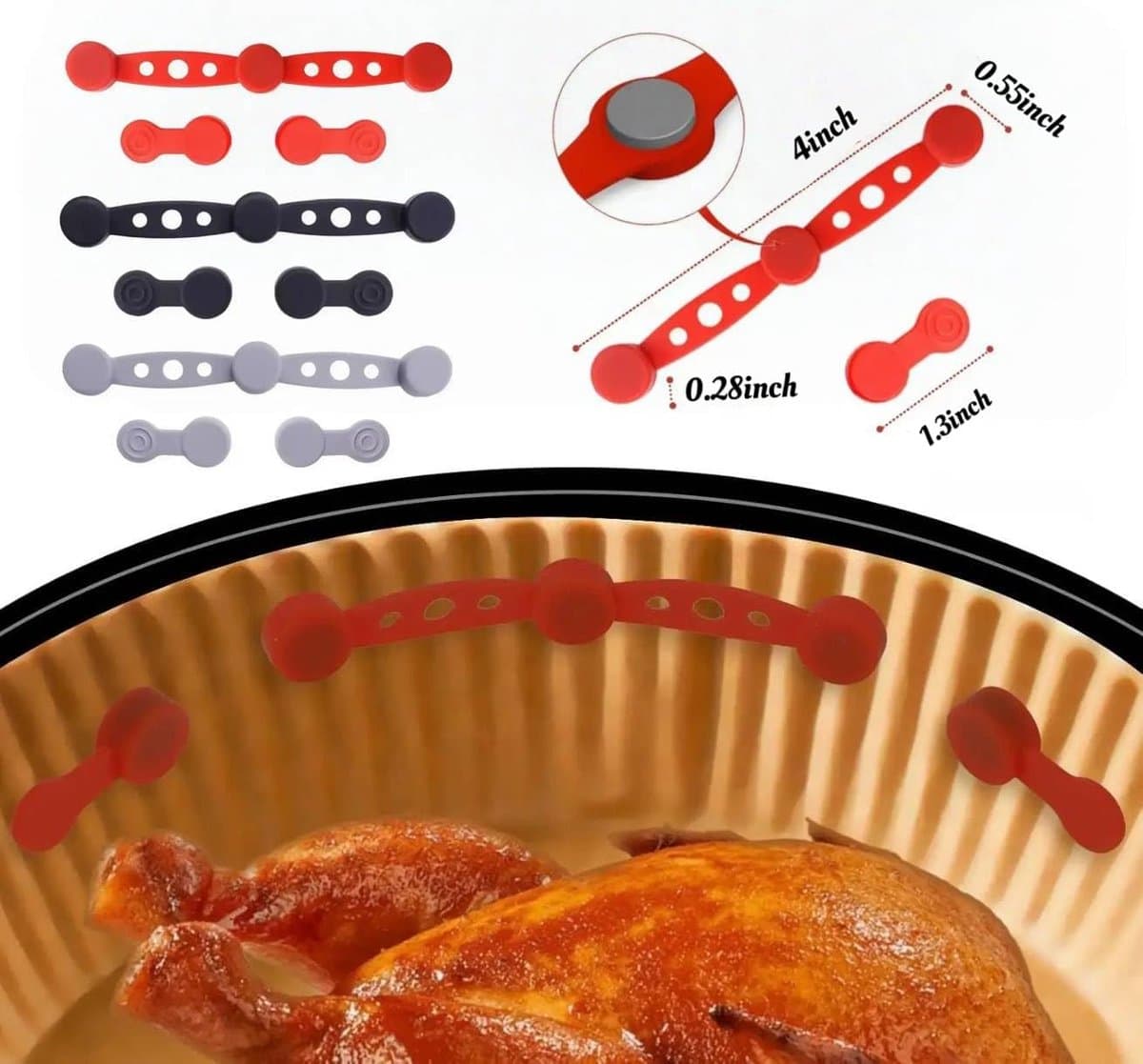 Siliconen Airfryer magneetstrips - Airfryer papierhouder - Bestand tegen hoge temperaturen - 3*3 pcs - Geschikt voor de meeste airfryers, waaronder: Ninja Foodi AF300EU AF400EU SL400EU Tristar FR-9416 Inventum GF501HLDB Tomado TAF3202B enzovoort — afbeelding 1