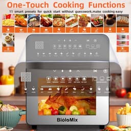 BioloMix Airfryer Oven 15L van RVS - Heteluchtfriteuse & Mini Oven met Dubbele Verwarming - Olievrij Frituren - Oven, Broodrooster, Draaispit & Dehydrator - Transparante Touchscreen Oven - 1700W - Groot Formaat voor Gezin — thumbnail 5