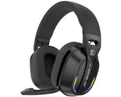 Ntech - Gaming Headset met Microfoon en RGB Light Zwart - koptelefoon draadloos - Draadloze Game Headset 2.4GHz, USB C Geschikt voor PS4, PS5, Xbox One, Xbox Series, PC en Nintendo Switch 2 - Bluetooth Gaming Headsets