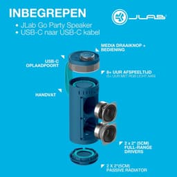 JLab Go Bluetooth Speaker Draadloos - Draagbare Muziekbox - 16 uur Batterijduur - 10 Watt - Bass Boost - IPX6 Waterproof - Multipairing - Instelbare Party Lights - App Equalizer - Blauw — thumbnail 7