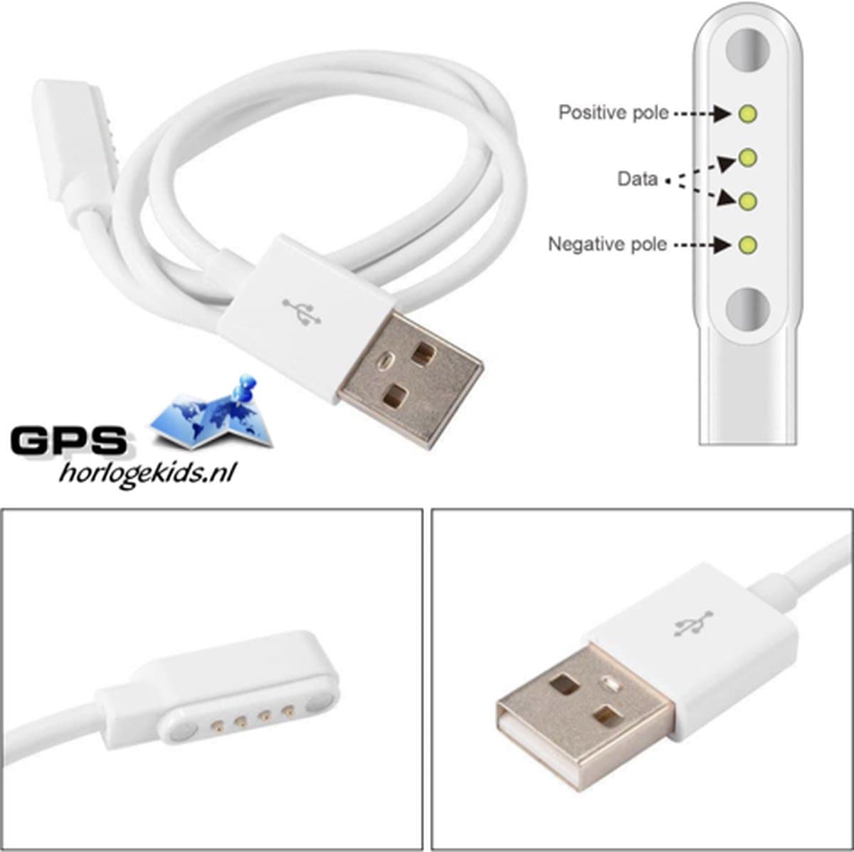 GPSHorlogeKids© - GPS horloge kind oplaadkabel - smartwatch kinderen laadkabel - magnetic charge 4G (4-pins) — afbeelding 1