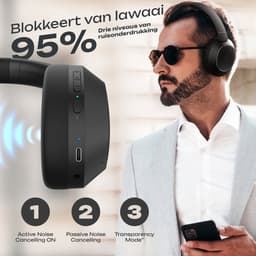 PowerLocus - Universe - Active Noise Cancelling Koptelefoon - Hybric ANC mode - 60+ uur batterijduur - Over-Ear - Microfoon - Koptelefoons - Deep Bass Modi - Zwart — thumbnail 9