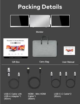 16" - Portable Monitor - Laptopscherm: 12-17.3" - Draagbare Monitoren - Beeldscherm - Inclusief Beschermhoes - 1920x1200P - 60 Hz - HDMI & USB-C - Grijs — thumbnail 13