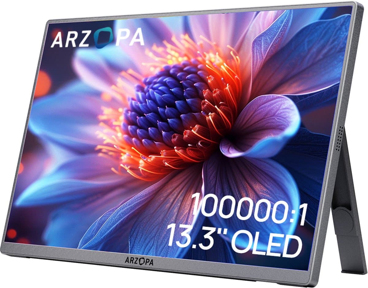 Arzopa A3C Pro - Portable Full HD OLED Monitor - Space Grey - Incl Sleeve - Hoge kleurechtheid - 1ms - 13 inch — afbeelding 1