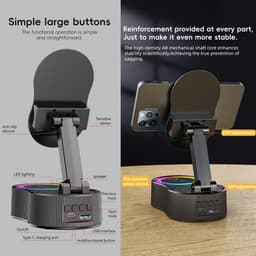 Mobiele telefoonhouder, 2025 verbeterde draadloze inductie-audio-Bluetooth-luidsprekerhouder met kleurrijk omgevingslicht, oplaadbaar voor noodgevallen, 360° opvouwbaar (wit) — thumbnail 4