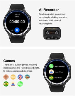 Knobbout 1.43 inch AMOLED-scherm met 3D-ontwerp Smartwatch - Slimme opnamefunctie- 4 GB interne opslag - MP4-video-ondersteuning - Nieuwste ATS3085S Gen 2-chipset - Ingebouwde kompasfunctie - Zwart lederen + siliconen horlogeban — thumbnail 19