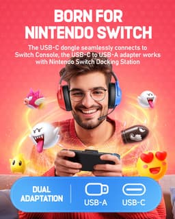 Picun × CINPUSEN CG-01 - 2.4GHz Draadloze Gaming Headset - Nintendo Switch koptelefoons - Over ear koptelefoon met microfoon - Blauw rood — thumbnail 3