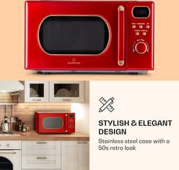 Klarstein magnetron met Grill, 800 Watt magnetron klein, 3 in 1Edelstahl magnetron rood, Kleine 20 Liter magnetron met ontdooi en Pizzafunktion, Drehteller, Platzsparend, Einfach zu Bedienen - voor Keuken - Bruin - Microwave — thumbnail 5