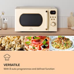 Klarstein Magnetron met Grill, 800 W, 20 Liter, 3-in-1 RVS Crème, Met Ontdooien en Pizzafunctie, Draaiplateau, Compact - voor Keuken - Bruin - Microwave Combimagnetron Microgolfoven Microwave Oven — thumbnail 2