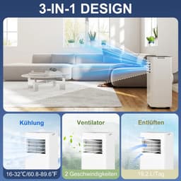 3-in-1 Mobiele airco - 7000 BTU - Draagbare airconditioner - 3-in-1 koelen, ventilator en luchtontvochtiger - geschikt voor ruimte tot 26 m² - Met afstandsbediening en 24-uurs timer - Led-display - Wit — thumbnail 6