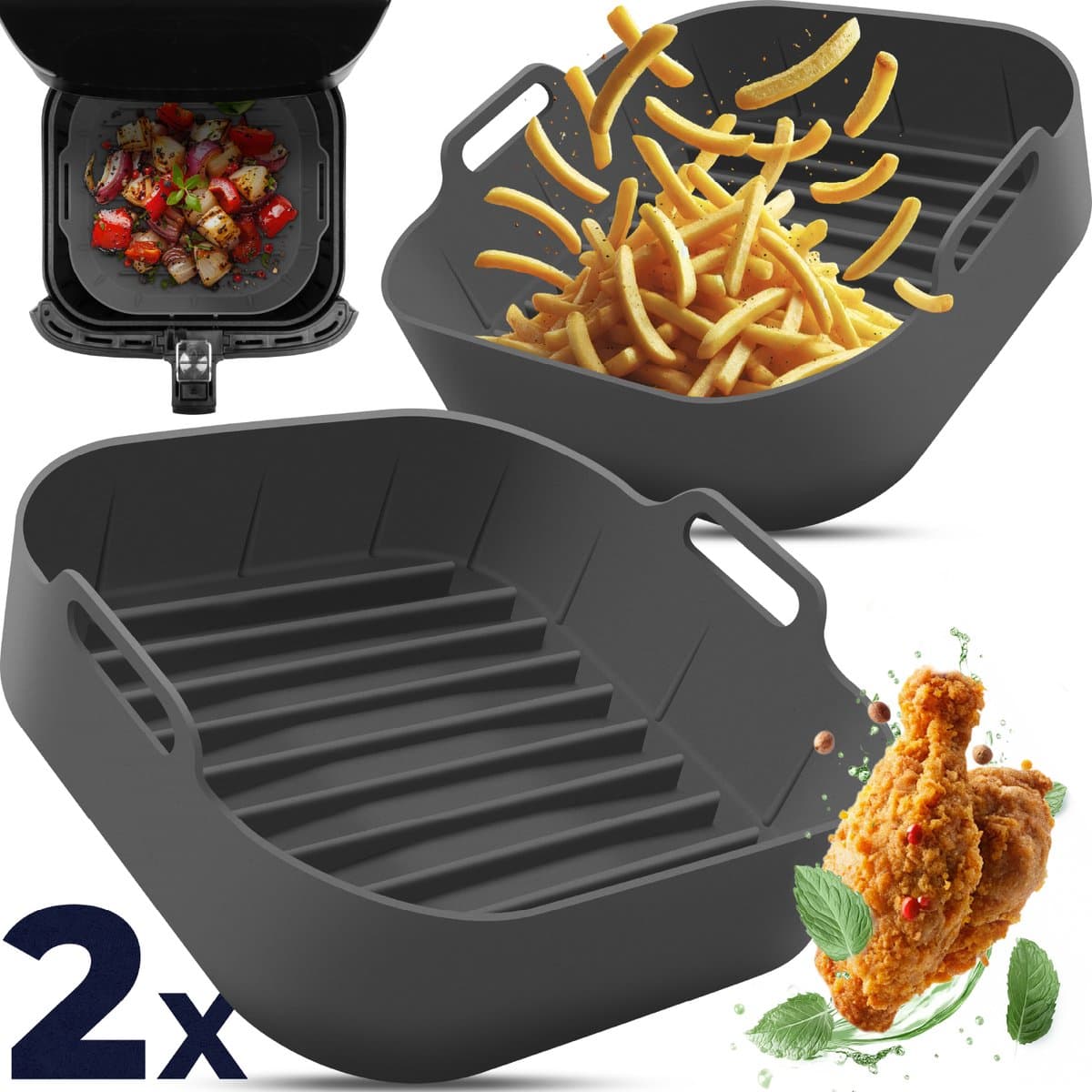 Fentic Airfryer Siliconen Bakje – 2 Stuks – 20,5 cm – Herbruikbaar – Geschikt voor Philips, Cosori, Ninja, Cecotec, Tefal, Princess – Accessoires voor Airfryers — afbeelding 1