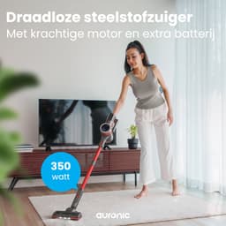 Auronic Steelstofzuiger Draadloos 350W - Draadloze Stofzuiger - HEPA Filter - Zelfstaand - Extra Accu - Op Accu - Zonder Zak - Kruimeldief - Vacuum Cleaner - Grijs/Rood — thumbnail 2