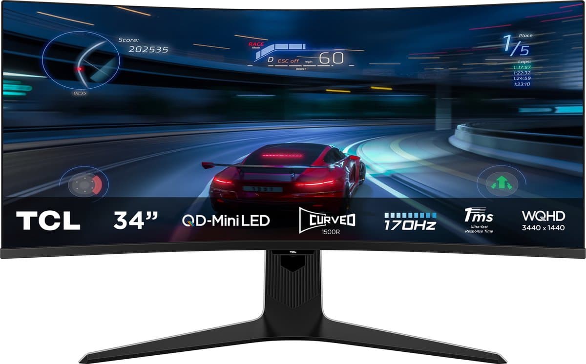 TCL 34R83Q - Ultrawide QHD Mini LED Gaming Monitor - QLED - HDR1600 - USB-C 90w - 34 inch — afbeelding 1