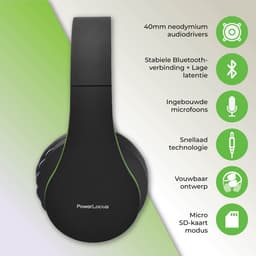 PowerLocus P1 Bluetooth Koptelefoon – Draadloos – Over Ear – Met Microfoon – Inklapbaar - incl. Hoes – Zwart/Groen — thumbnail 9