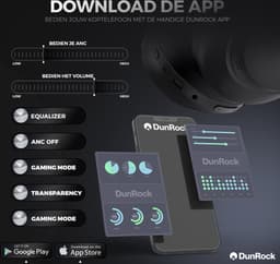 DunRock® Halo koptelefoon met ANC en multipoint - Met DunRock App voor je smartphone - draadloze bluetooth koptelefoon - met filter microfoons — thumbnail 6