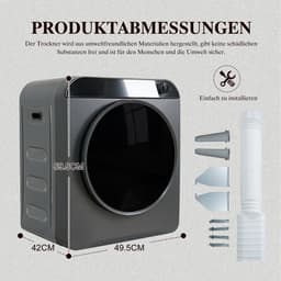 Re-purelife® wasdroger compact met 4 programma’s - kledingdroger met roestvrijstalen trommel - droger met PTC-keramische verwarming, wandmontage of stapelbaar - zilvergrijs 49,5 × 42 × 59,5 cm — thumbnail 8
