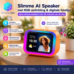 Slimme AI Speaker met RGB Verlichting & Digitale Fotolijst - Slimme wekker-FS Fusion Pack Slimme AI Speaker met RGB Verlichting & Digitale Fotolijst – Draadloze Bluetooth Speaker, Wekker, TFT Display, Spraakbesturing, Smart Alarm Klok & App Cadeau — thumbnail 1