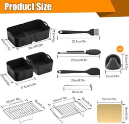 Airfryer Accessoires Set 15-delig – Geschikt voor Ninja Foodi AF500EU FlexDrawer 10,4L & COSORI TwinFry 10L – Inclusief Siliconen Matten, Grillrek & Spiesen — thumbnail 5