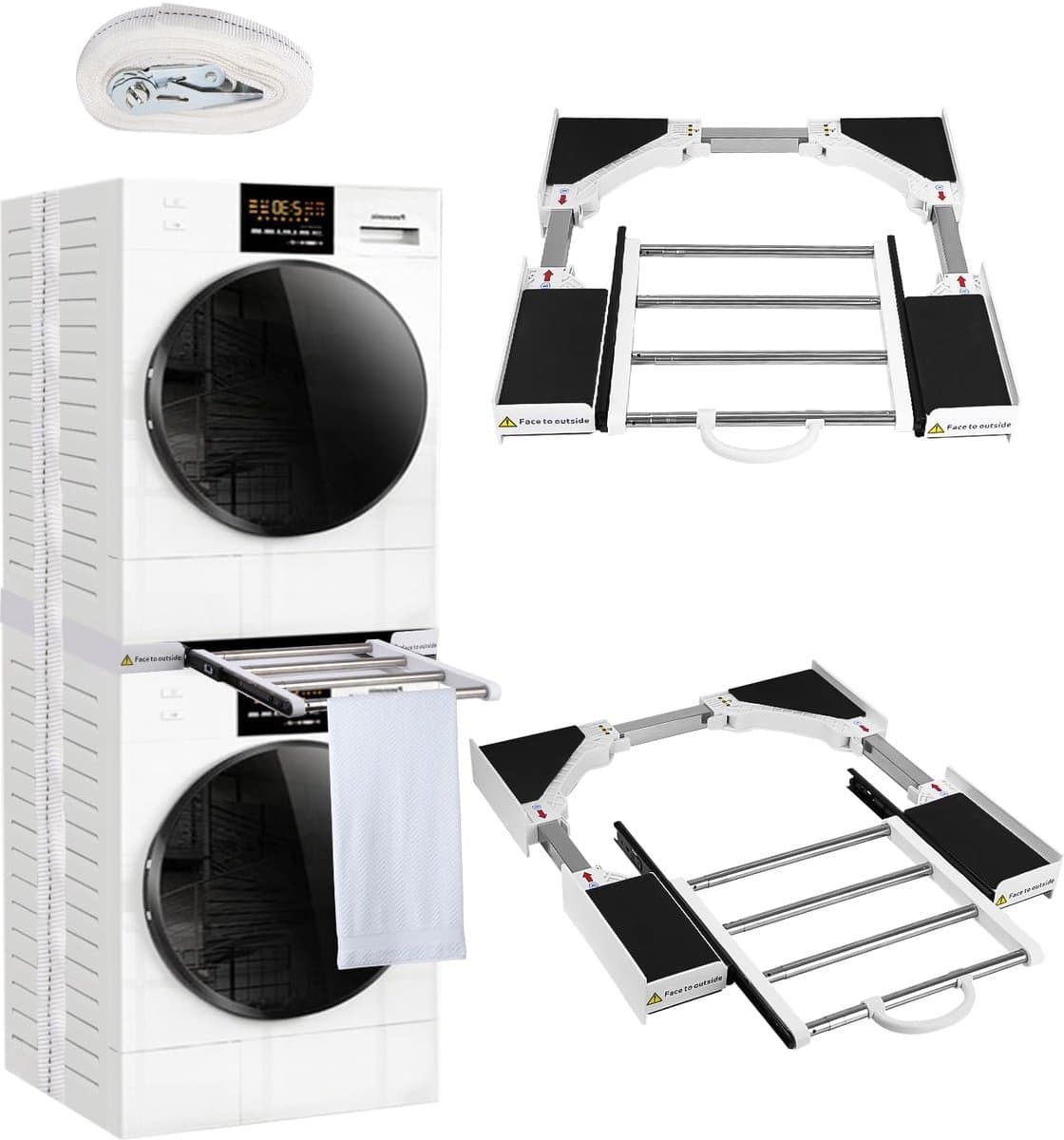 Wasmachine onderhoud-Universeel wasmachine-droger verbindingsframe - verstelbaar (51-76 cm) met uitschuifbaar rek-universeel tussenbouwframe voor wasmachine/drogers — afbeelding 1