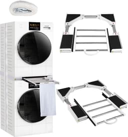 Wasmachine onderhoud-Universeel wasmachine-droger verbindingsframe - verstelbaar (51-76 cm) met uitschuifbaar rek​​-universeel tussenbouwframe voor wasmachine/drogers — thumbnail 1