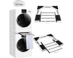 Wasmachine onderhoud-Universeel wasmachine-droger verbindingsframe - verstelbaar (51-76 cm) met uitschuifbaar rek-universeel tussenbouwframe voor wasmachine/drogers