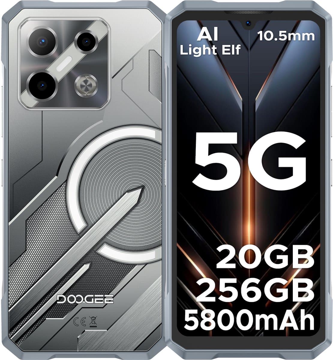 DOOGEE Blade GT Play Telephone Portable Incassable 5G Smartphone Effet de Lumière LED 6,72"+ 120Hz Dimensity D7050 20Go+256Go,Zilver — afbeelding 1