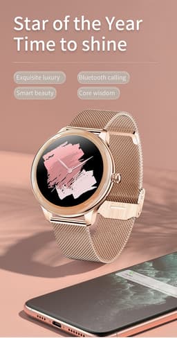 Darenci Smartwatch Flair Pro  - Smartwatch dames -Smartwatch heren -Activity Tracker- Touchscreen -Bluetooth bellen -Met extra bandje -Horloge -Stappenteller -Bloeddrukmeter -Verbrande calorieën -Zuurstofmeter -Spatwaterdicht -Roségoud/Roze — thumbnail 12