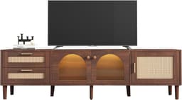TV-meubel 180 cm breed met LED-verlichting en rieten deuren voor grote televisies — thumbnail 5