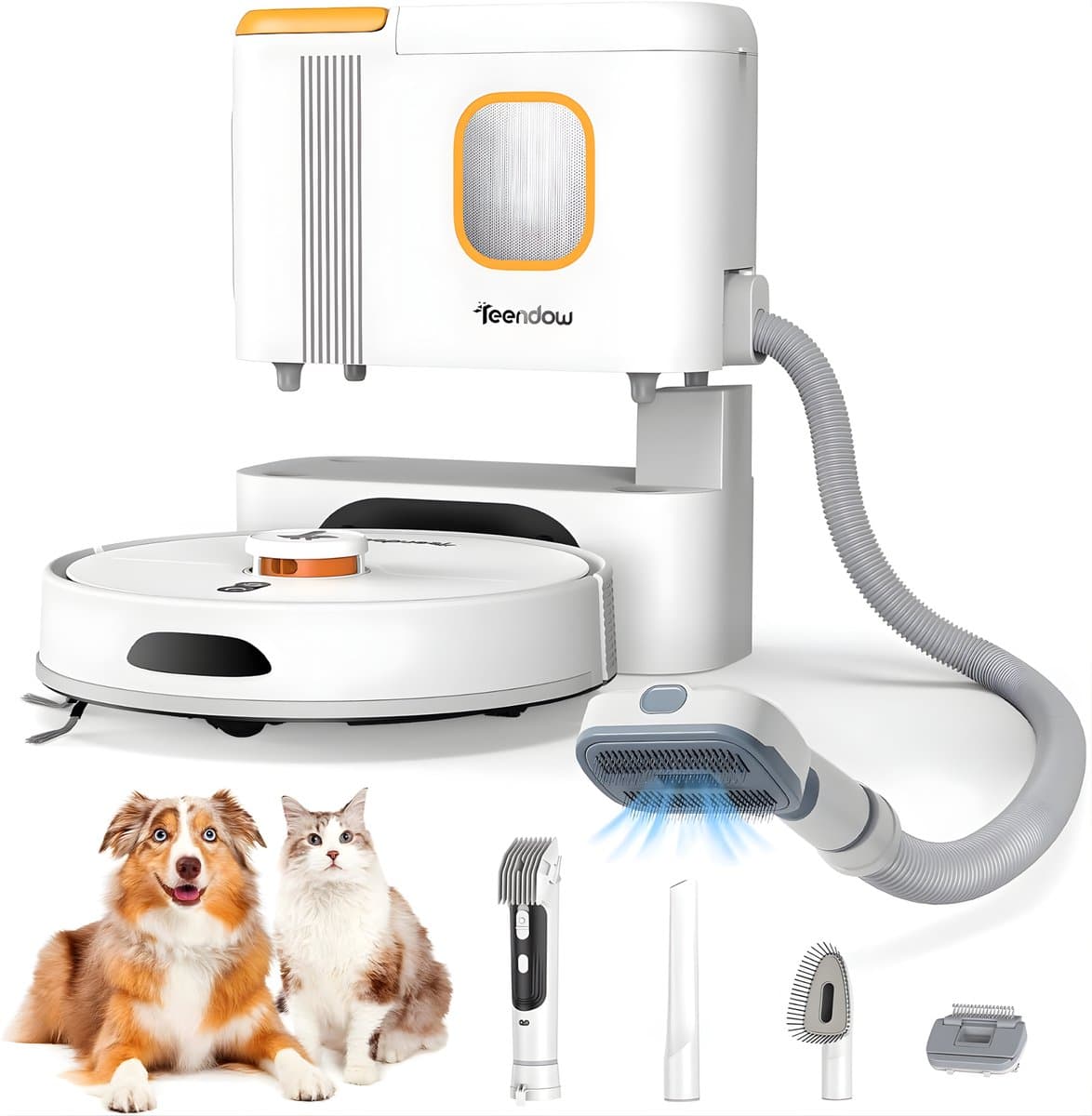 Teendow D20S Max+ Robotstofzuiger & Vachtverzorging Huisdieren – Complete Groomingkit - 3L Zelfledigend Dock, 6000Pa, Dweilfunctie, PreciSense LiDAR, App & Spraakbediening — afbeelding 1