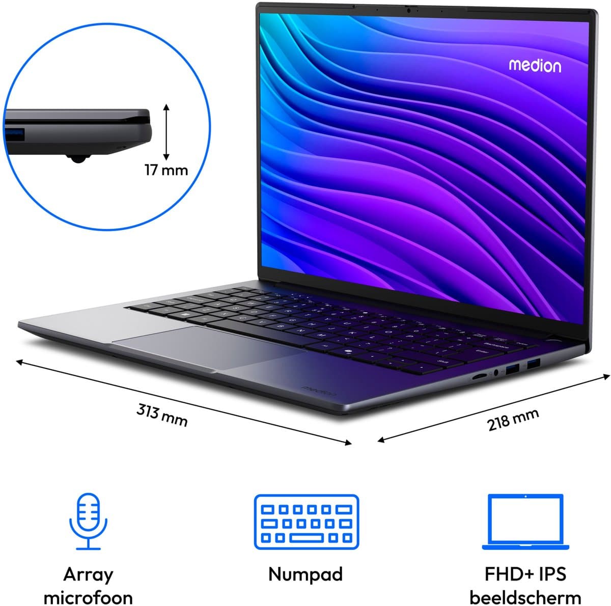 MEDION Avantum 17 E1e 43,9 cm (17,3 inch) Full HD-laptop (Intel N100, 4 GB DDR4 RAM, 128 GB SSD, HD-webcam, wifi, Windows 11 Home) — afbeelding 1