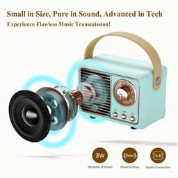 Ynkkvre - Retro bluetooth speaker - vintage decor - draagbare draadloze bluetooth speaker -blauw — thumbnail 4