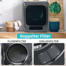 Re-purelife® Compacte Wasdroger met UV-Desinfectie - 6 Programma's - 3-4 kg Capaciteit - Geschikt voor Opbouw of Opstelling - Stille Werking & Helder LED-Display - Grijs — thumbnail 4