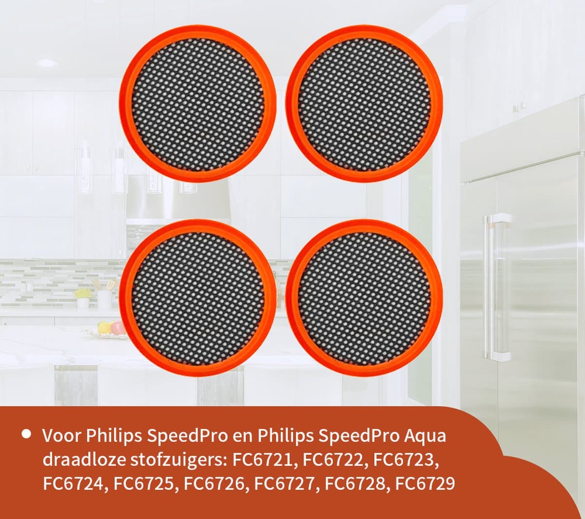 Replacements® filterset geschikt voor Philips Speedpro steelstofzuiger - 4 stuks — afbeelding 1