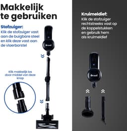 Saaf G90 Steelstofzuiger - 250W - Steelstofzuiger Draadloos - Stofzuiger Zonder Zak - 7-delige set met Buigbare Steel - 30kPa - Kruimeldief - Zwart — thumbnail 5