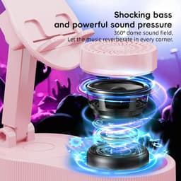 Mobiele telefoonhouder, 2025 verbeterde draadloze inductie-audio-Bluetooth-luidsprekerhouder met kleurrijk omgevingslicht, oplaadbaar voor noodgevallen, 360° opvouwbaar (wit) — thumbnail 3