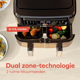 KitchenBrothers Dubbele Airfryer - PFAS-vrij - 2400W - Dual Zone - 9L - Heteluchtfriteuse - Airfryer XXL - 2 x 4.5L - 10 Kookprogramma's - Zwart — thumbnail 4