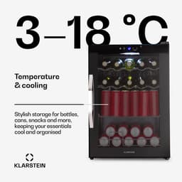 Klarstein Drankkoeler Coachella 60 - 60 liter drankkoeler met wifi, glazen deur, ledverlichting, 3-18 °C, 3 metalen schappen, gebalanceerd licht, energie-efficiëntieklasse E, zwart - Drankkoelkast Drankenkoelkast - Touch - RVS — thumbnail 6