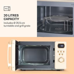 Klarstein Magnetron met Grill, 800 W, 20 Liter, 3-in-1 RVS Crème, Met Ontdooien en Pizzafunctie, Draaiplateau, Compact - voor Keuken - Bruin - Microwave Combimagnetron Microgolfoven Microwave Oven — thumbnail 4