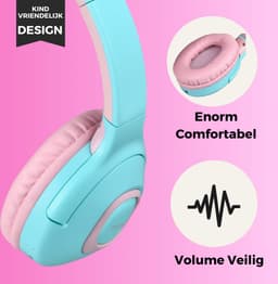 WiseQ Onbreekbare Draadloze Kinderkoptelefoon – Koptelefoon Kind Geluidsdempend – Draadloze Koptelefoon Kind Bluetooth – Over Ear – 45 Uur Batterij – Met Microfoon – Volumebegrenzer – Mintgroen Roze — thumbnail 6