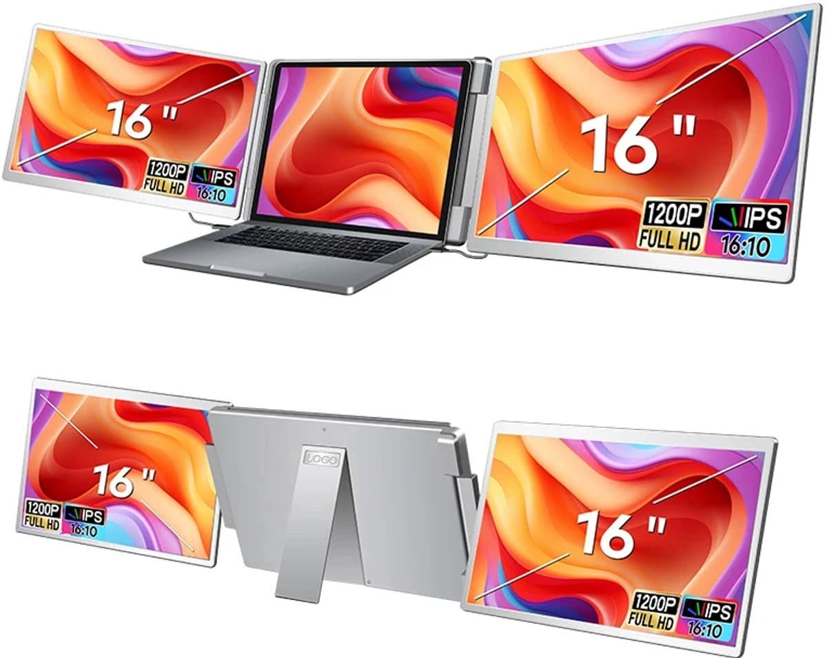 16" - Portable Monitor - Laptopscherm: 12-17.3" - Draagbare Monitoren - Beeldscherm - Inclusief Beschermhoes - 1920x1200P - 60 Hz - HDMI & USB-C - Grijs — afbeelding 1