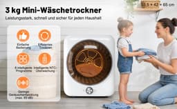 Re-purelife® mini wasdroger 3 kg met 8 programma's - compacte luchtafvoerdroger van staal en ABS - wandmontage mogelijk met dubbel filter en NTC-sensor - modern design - wit - 53,5 × 42 × 65 cm — thumbnail 13