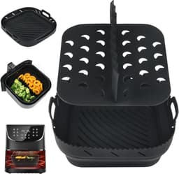 Luchtfriteuse Liner Siliconen met Verdeler, Vierkante Siliconen Luchtfriteuse Accessoires voor Ninja Speedi 5,7L / Cosori 5,5L/ Tefal/ Instant Vortex/ Philips Luchtfriteuse, 20,3 cm — thumbnail 1
