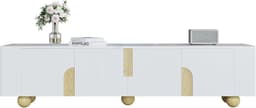 TV Kast 180 cm Wit met 4 Deuren en Houten Poten - Modern Entertainment Meubel — thumbnail 5
