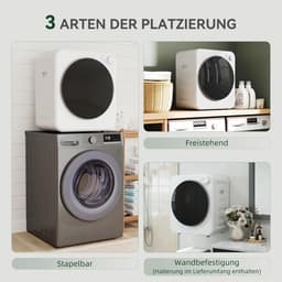 Mini Wasdroger – Kleine Droger – Compacte Wasdroger – Opbouwdroger – Luchtafvoerdroger – 5 Programma’s – Roestvrijstalen Omkeerbare Trommel – 800W/400W Vermogen — thumbnail 3