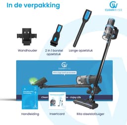CleanWise Rita – Steelstofzuiger Draadloos met Kruimeldieffunctie – Zonder Zak op Accu – 30kPa Zuigkracht – Groene Laser – HEPA 14 Filter – Lichtgewicht 1,5 kg – Tot 60 Min Accuduur – Voor Huisdierharen – Nederlands Product — thumbnail 11