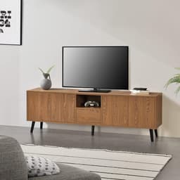 TV Meubel Lowboard Houtkleurig 140 cm Breed met Open Vakken en Opbergruimte — thumbnail 2