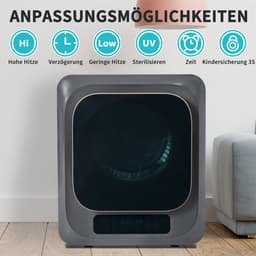 Re-purelife® Compacte Wasdroger met UV-Desinfectie - 6 Programma's - 3-4 kg Capaciteit - Geschikt voor Opbouw of Opstelling - Stille Werking & Helder LED-Display - Grijs — thumbnail 14