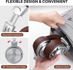 OneOdio Pro40 Silver-brown - Koptelefoon - ANC Bluetooth Headphone - Draadloze Over-Ear Koptelefoon - Active Noise Cancelling - Microfoon - Incl. Carry Case, USB & Aux Kabel - 40 Uur Afspeeltijd — thumbnail 9
