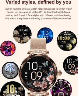 WizBay Premium Select® 1.19inch Smartwatch Dames Heren 1.19inch AMOLED - Android iOS - 14 Zirkonia in Band - Bellen - Magnetic Laden - O2 en Bloeddrukmeter - Sport Modi - Message - Slaap meter - Smartwatches - Zilveren Band - 1 Extra Roze TPU Band — thumbnail 12